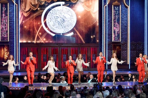 The cast of ‘Jersey Boys’ performing at the 69th annual Tony Awards at Radio City Music Hall on June 7, 2015. (Charles Sykes/Invision/AP)
