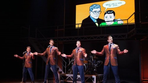 The national touring production of "Jersey Boys" plays through May 14 at the San Diego Civic Theatre.It stars, from left, Aaron De Jesus as Franki Valli, Cory Jeacoma as Bob Gaudio, Matthew Dailey as Tommy DeVito and Keith Hines as Nick Massi. (Broadway/San Diego)