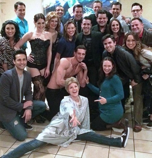 JB Las Vegas cast members pose with 50 Shades! The Parody cast after the show (Photo Credit: VegasNews.com).
