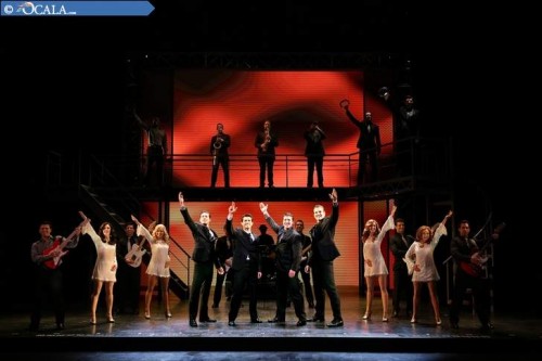Drew Seeley, from left, Hayden Milanes, Matthew Dailey and Keith Hines join the company of “Jersey Boys” in a scene from the musical (Photo Credit: Jeremy Daniel).