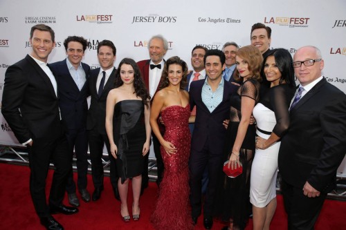 Clint Eastwood with the Jersey Boys movie cast at the film's premiere during the Los Angeles Film Festival.